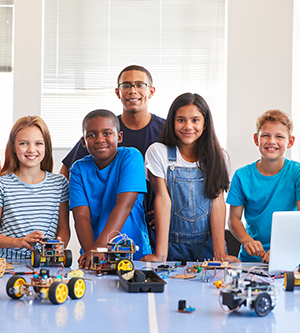 students learning robotics